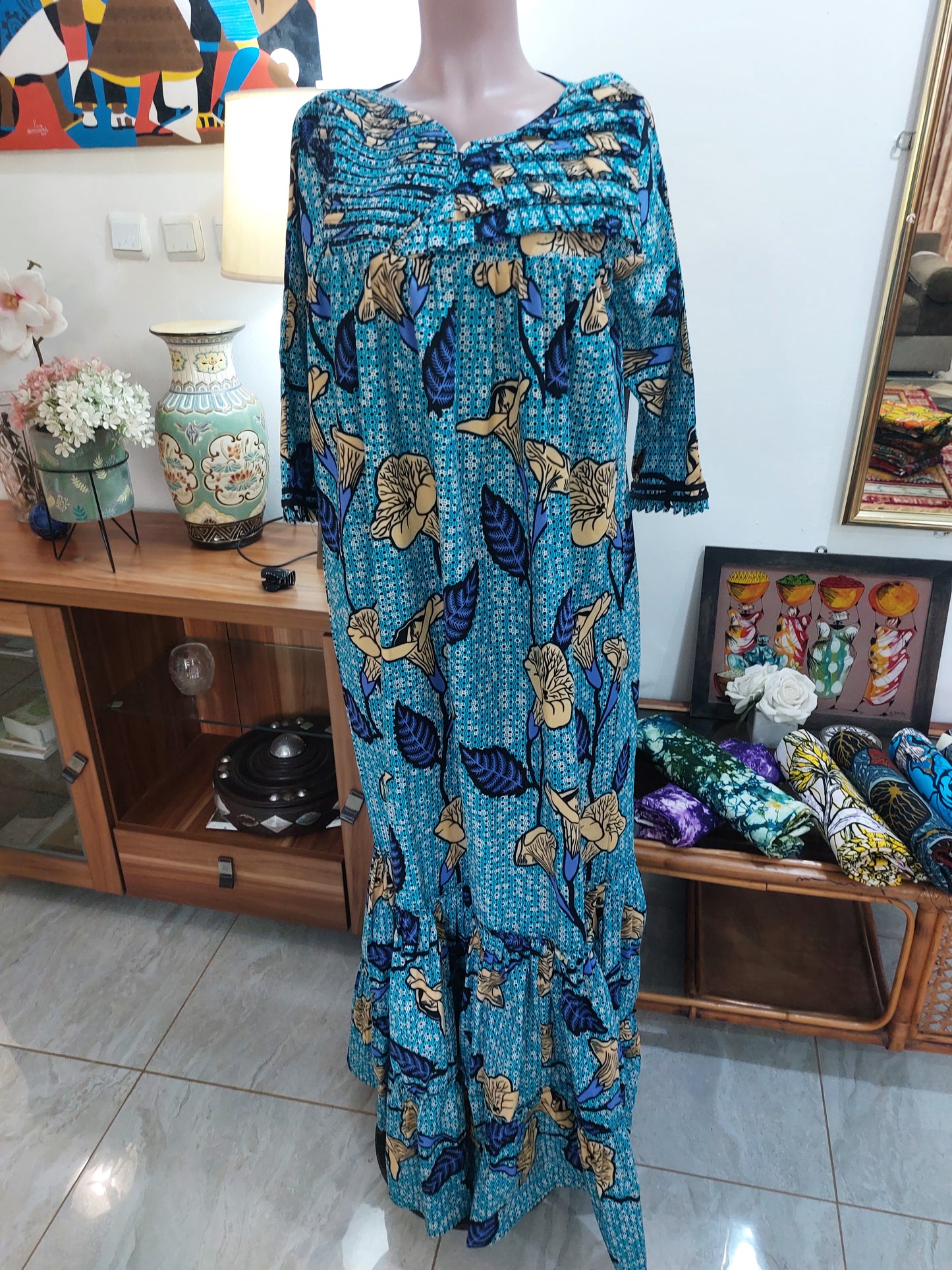 Maxi robe wax taille gabonaise