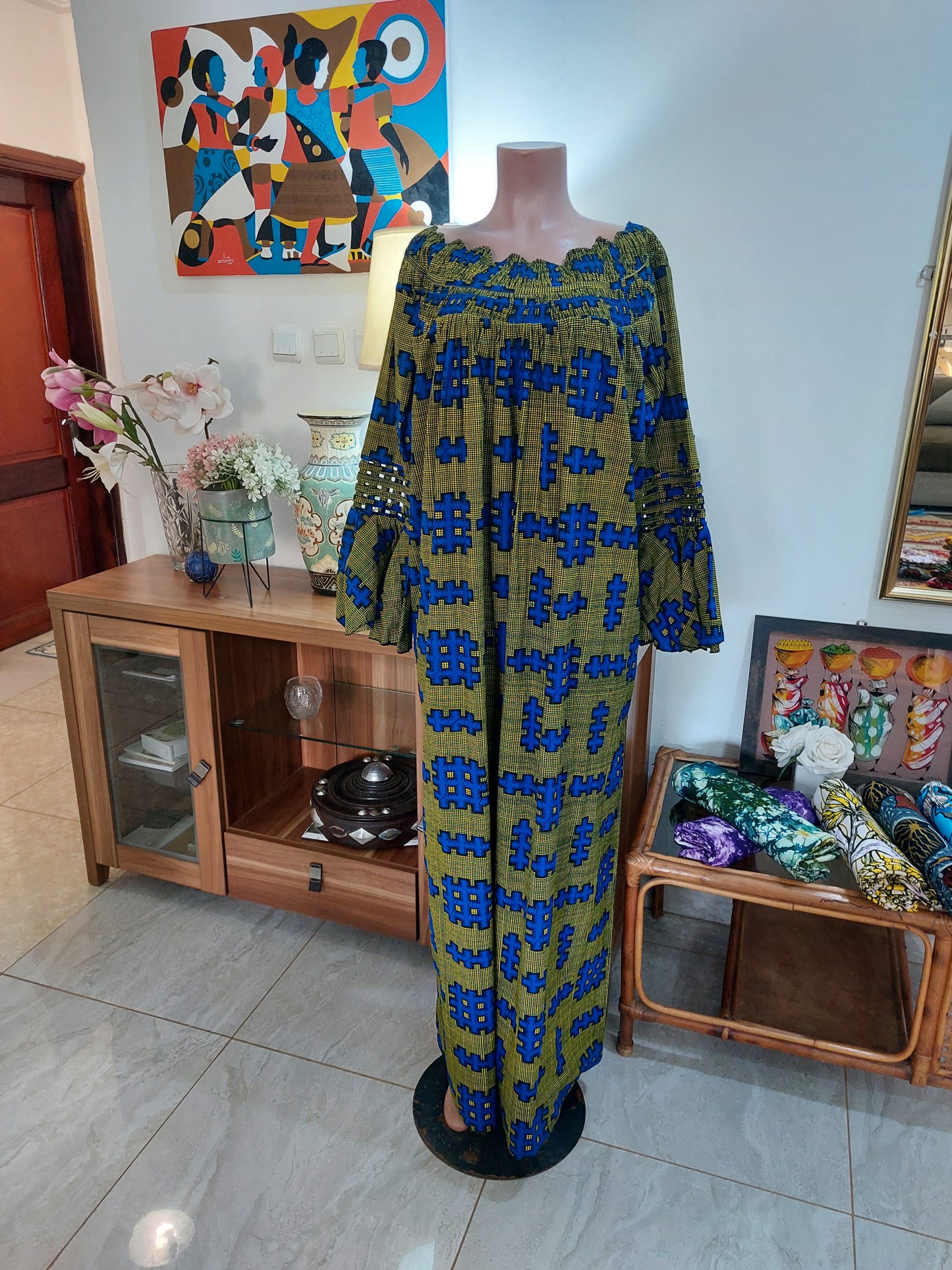 Maxi robe wax taille gabonaise