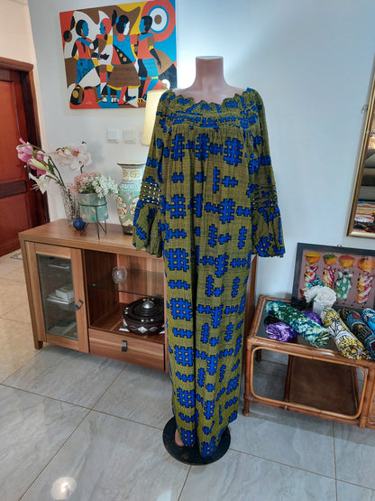 Maxi robe wax taille gabonaise