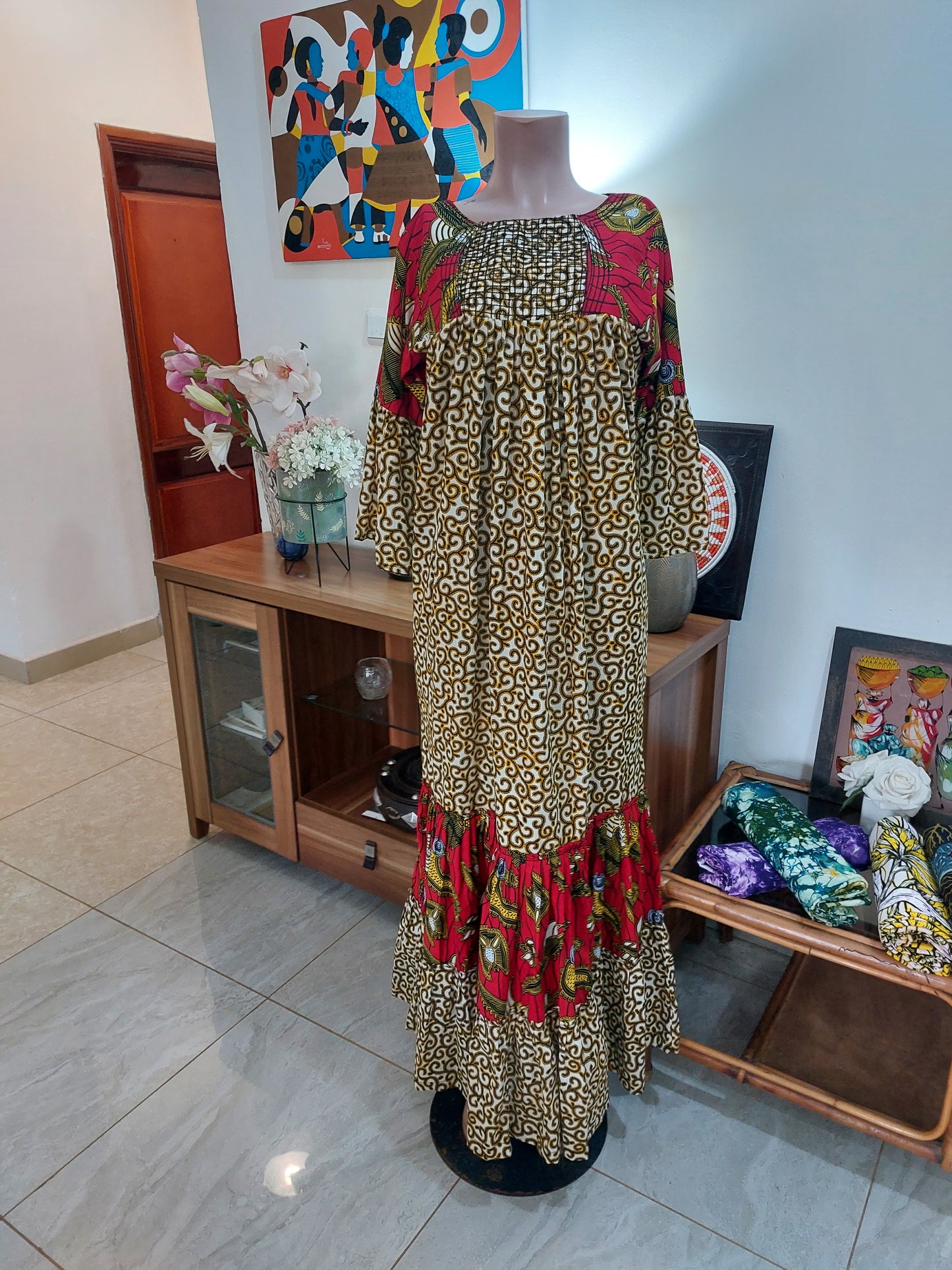 Maxi robe wax taille gabonaise